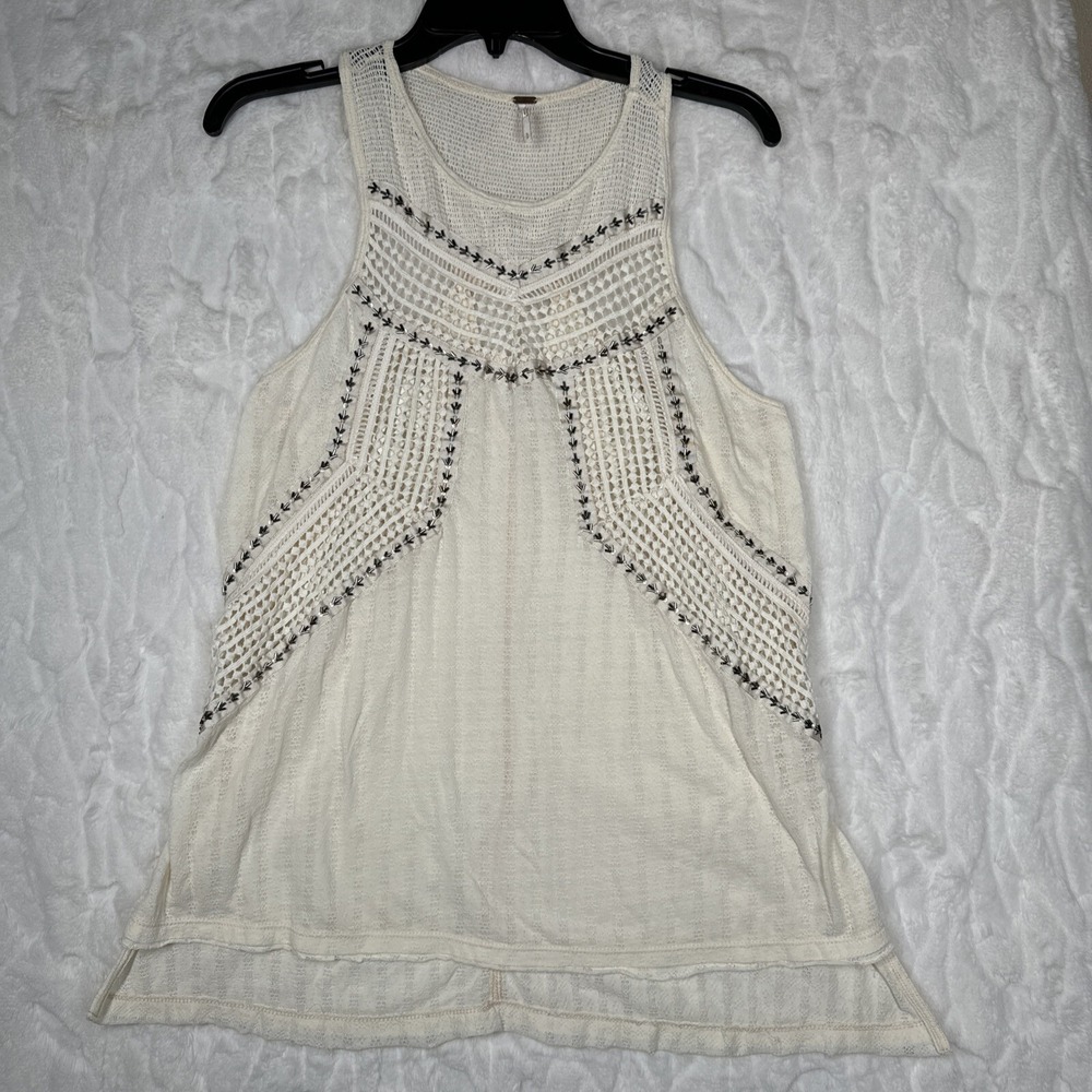 Free People Feel Free White Ivory Top Macramé Detailing Metal Hardware Sz Small